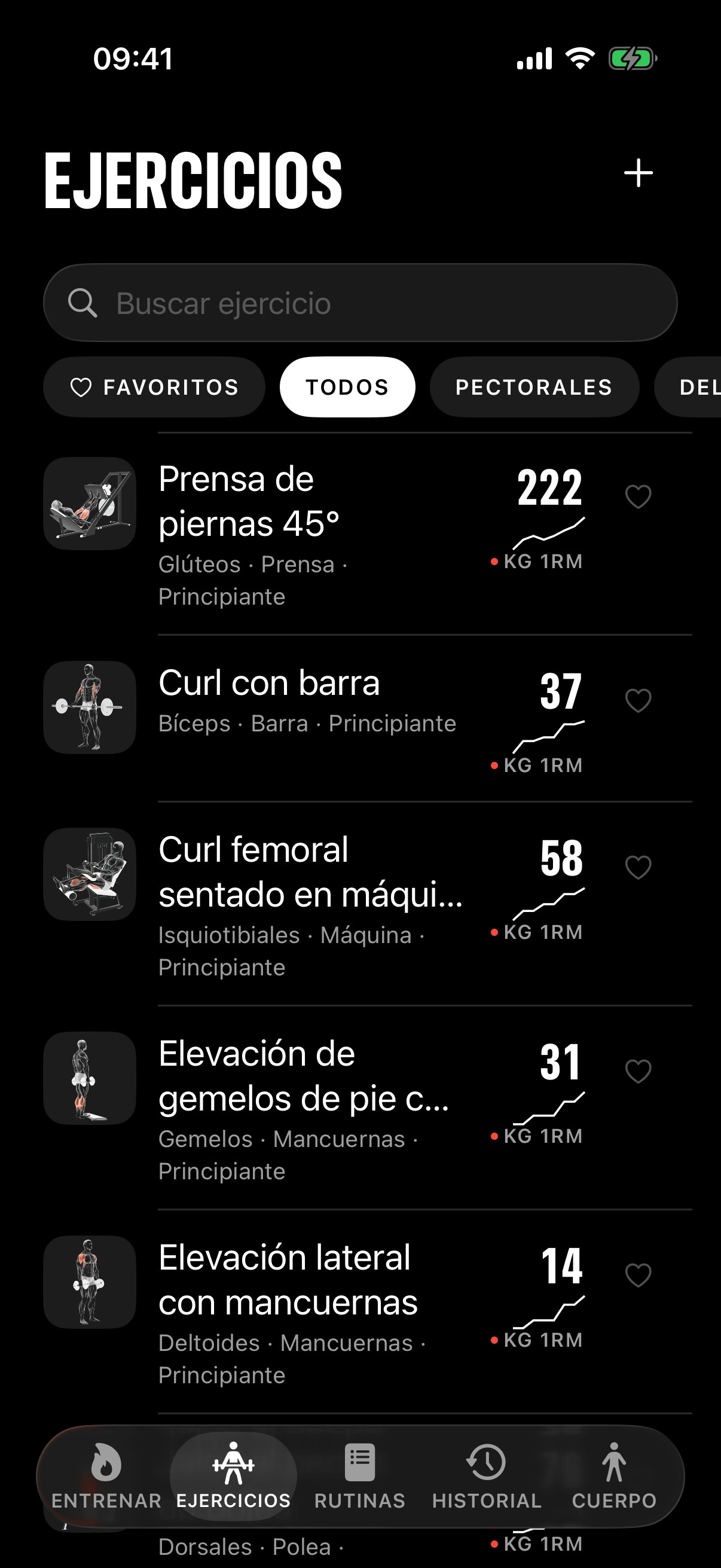 Biblioteca de ejercicios con búsqueda y filtros